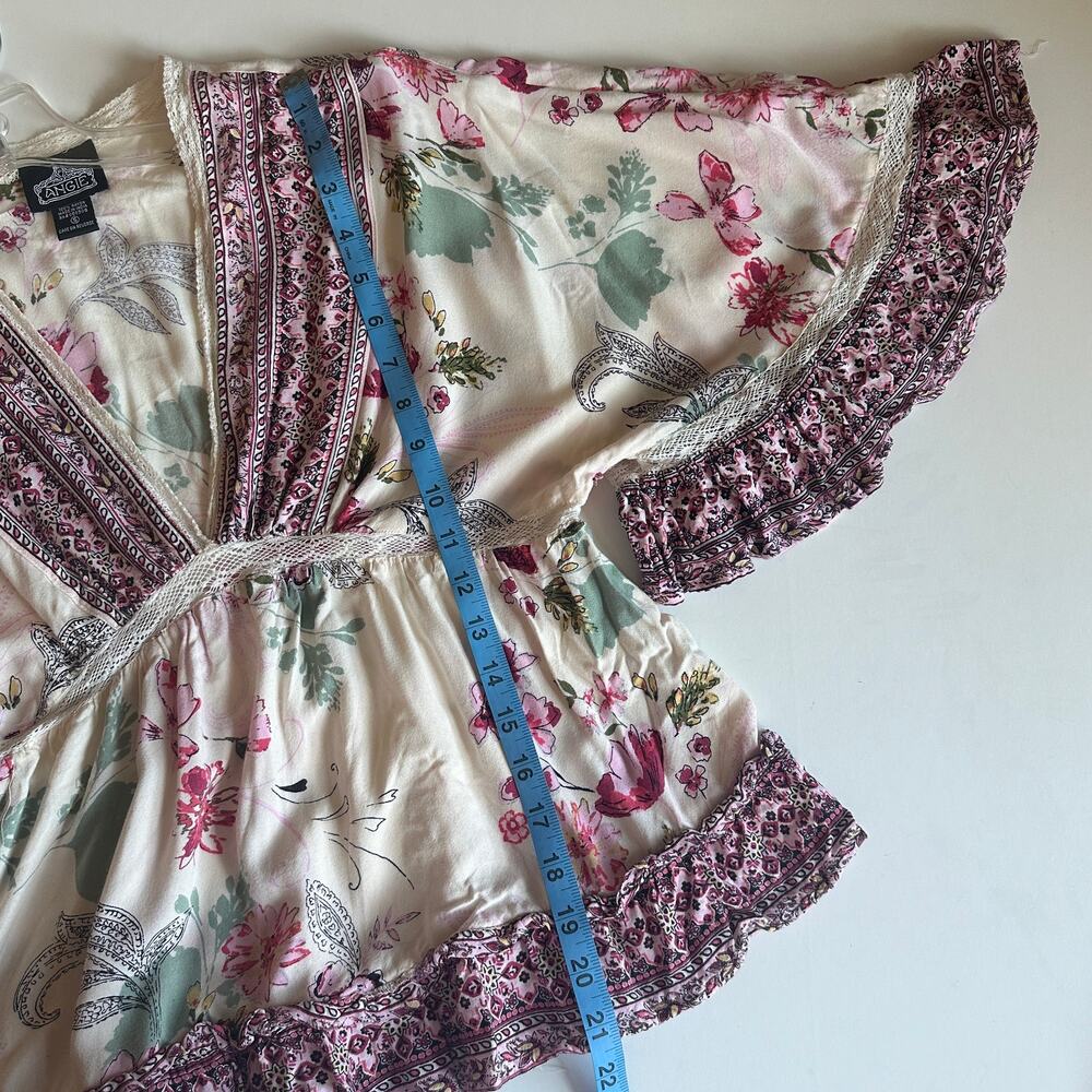 Angie Floral Babydoll Top Womens Small Ivory Pink Mixed Print Boho Cottagecore - Picture 7 of 8